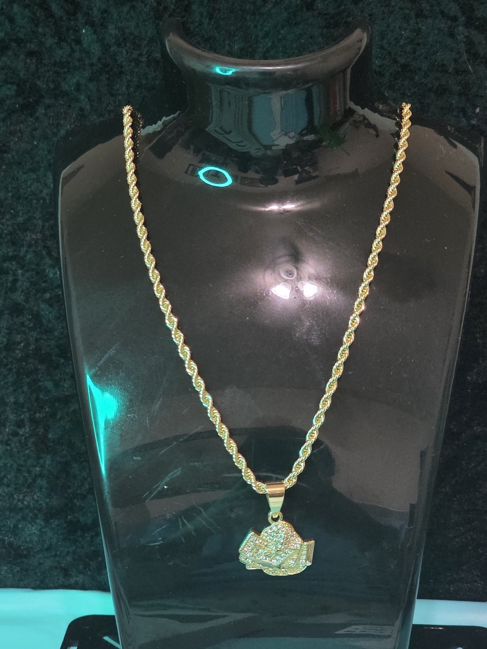 Gold-Tone Rope Chain Necklace with Paved Pendant - Women Jewelry